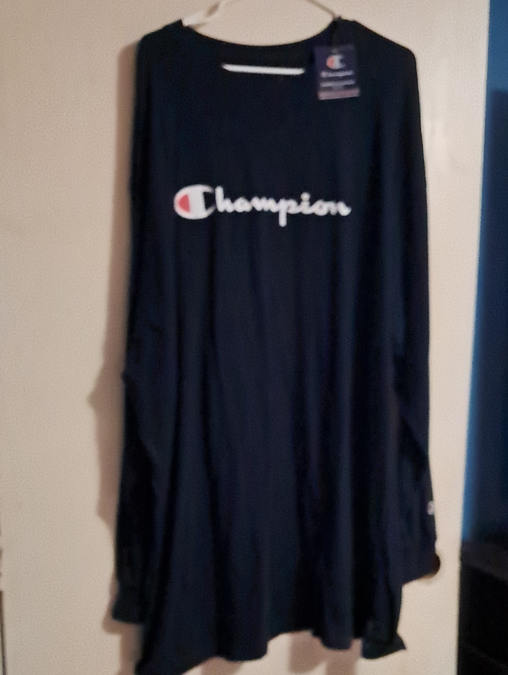 Champion Navy Long Sleeve Logo Tee Never Worn. Big & Tall Size So Its Long